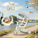 Triciclo per Bambini 5 in 1 96,5x49x101 cm con Maniglione e Cinture di Sicurezza Bianco Crema   