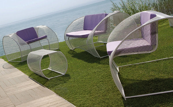 online Ensemble de jardin canapé 2 fauteuils et table basse en maille tendue Mercury Ranieri