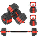 Set Pesi Palestra 4 in 1 30kg Manubri Bilanciere Kettlebell Rosso      