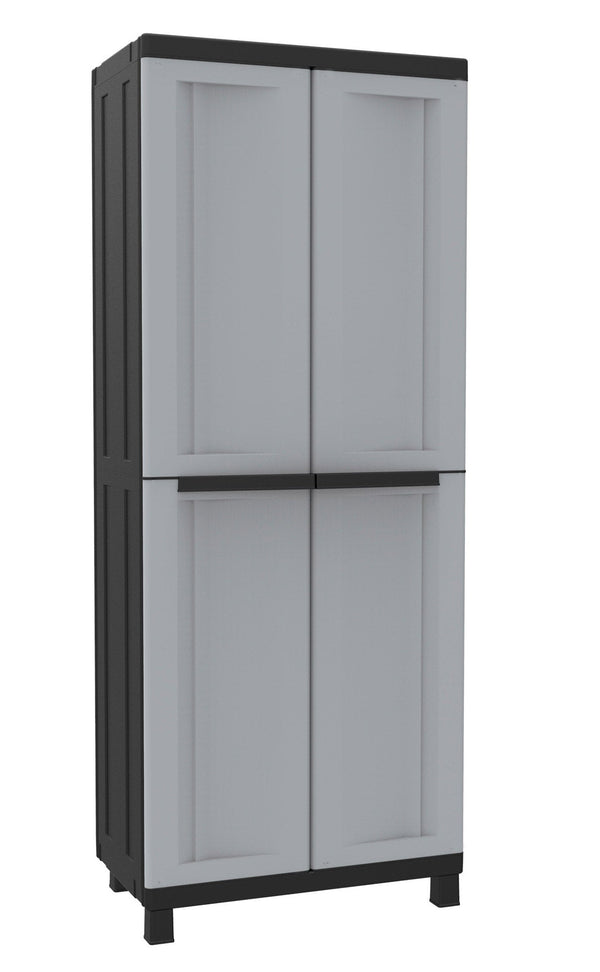 Meuble à balais modulable d'extérieur 68x39x170 cm 2 portes 4 étagères en polypropylène Twist gris et noir sconto