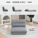 Poltrona da Terra Pieghevole 3 in 1 70x41x56 cm Trasformabile in Chaise Longue e Letto in Tessuto Effetto Lino Grigio      