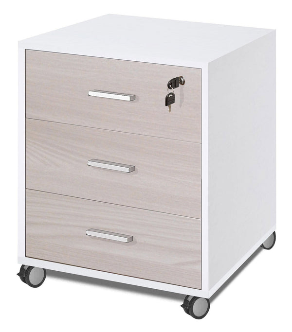 acquista Commode 3 Tiroirs sur Roulettes 50x70x41 cm Blanc Flammé/Orme Clair
