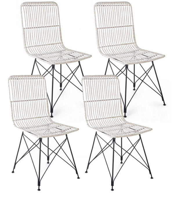 Set 4 Sedie 45x55x85 cm Metal Rattan in Fibre Naturali Bianco acquista