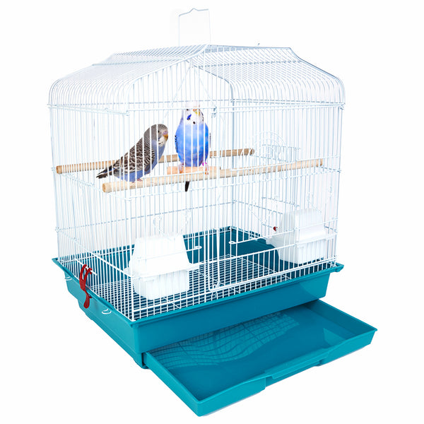 Gabbia Voliera per Uccelli 46,5x35,5x65,5 cm con 2 Mangiatoie in Ferro e Plastica Verde online