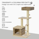 Albero Tiragraffi per Gatti 60x40x109 cm con Cuccia in Corda Beige