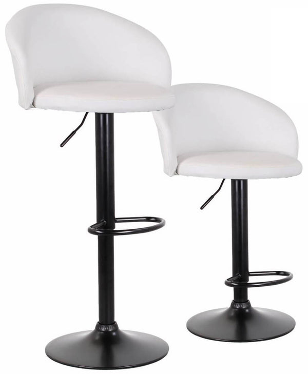 online Lot de 2 Tabourets 51x44x60/80 cm en Simili Cuir Blanc Piétement Noir