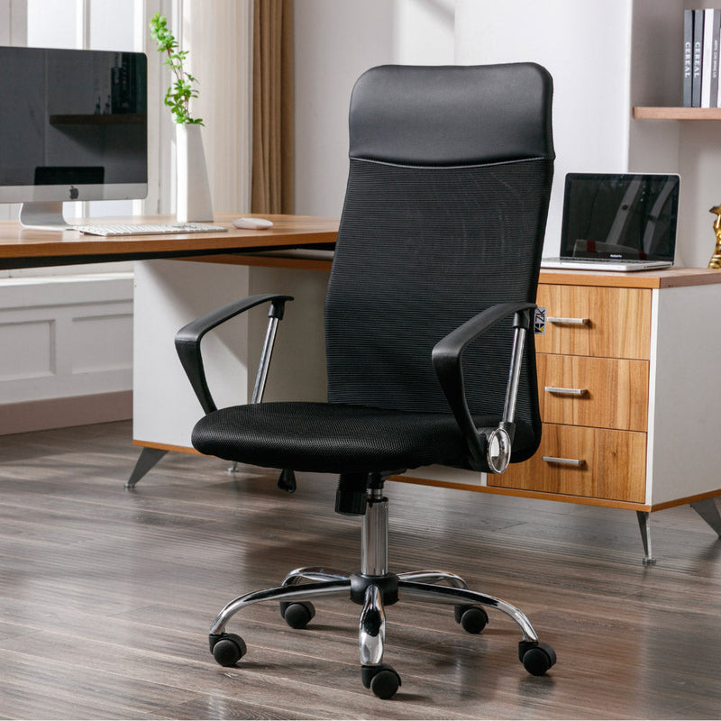 Sedia Direzionale da Ufficio 66x50x112/123 cm Ergonomica in Rete Mesh Nera