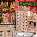 Calendario Avvento di Natale 22x9x30 cm con 12 Luci a LED in Compensato Arancione