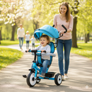 Triciclo Passeggino per Bambini 69x49x98 cm con Parasole e Campanellino Trico Funny Blu