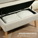 Cassapanca Pouf Contenitore Poggiapiedi 80x35x42 cm in Velluto Gambe in Legno di Caucciù Crema      