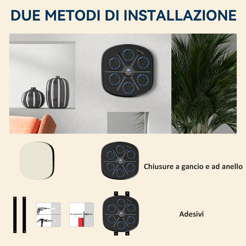 Boxing Machine Musicale a Parete 41,8x44,6x7,5 cm con 9 Velocità Bluetooth e Guanti in PU e ABS Nero e Blu  