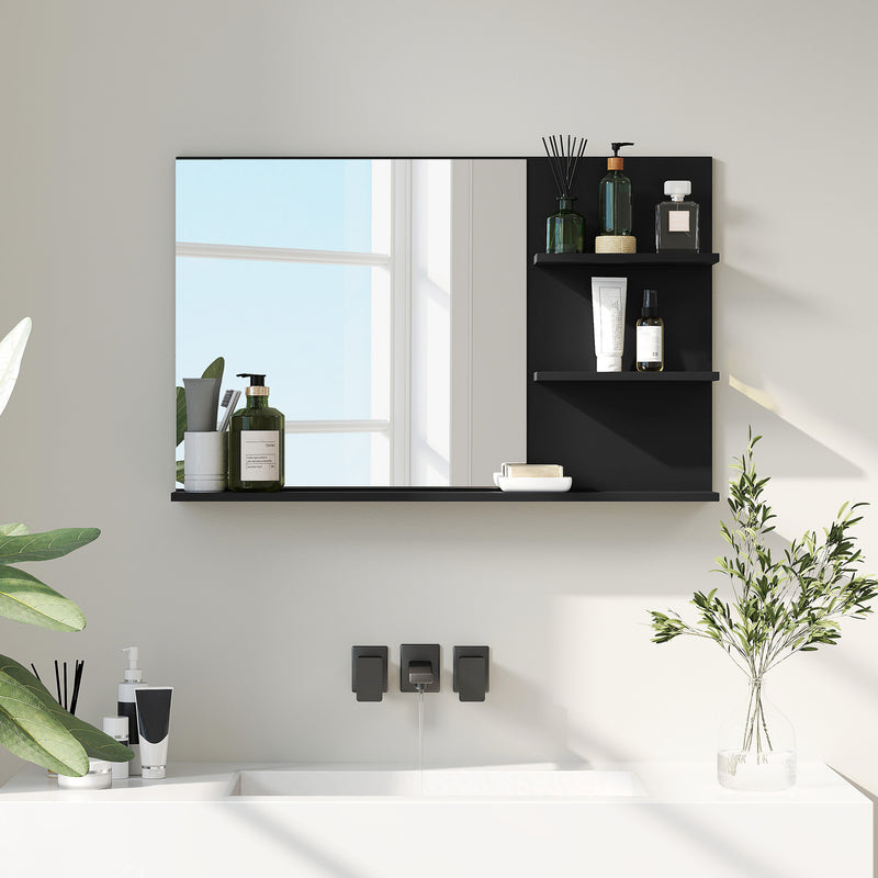 Specchio Bagno da Parete 75x10x48 cm con Mensole in Legno e Vetro Nero  