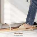 Mobile Scarpiera Slim 80x24x101 cm con 2 Cassetti a Ribalta e Ripiani Regolabili in Legno e Metallo Bianco      