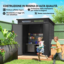 Casetta Box da Giardino 182x182x196 cm a 2 Ingressi con 3 Finestre e Prese d'Aria in PP e Alluminio Grigio Scuro      