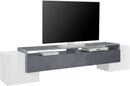Mobile Tv 3 Ante e Ripiano a Giorno 210x45x45 cm Pillon Low 2A 1R Bianco Lucido/Report Grigio  