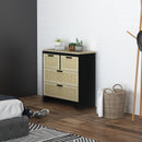 Cassettiera 4 Cassetti 80x38x80 cm in Truciolato e Rattan Nero e Color Legno