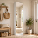 Scarpiera a Specchio 50x20x180 cm con 5 Ripiani in Tessuto non Tessuto e Mensola Inferiore in Legno Bianco      