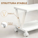 Supporto Stampante 44x28x32 cm con 2 Ripiani e Ruote in Truciolato Bianco      