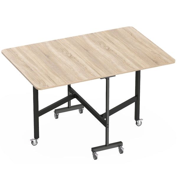acquista Tavolo Pieghevole per 4-6 Persone 120x80x73 cm con 2 Ribalte e Ruote con Freno Struttura in Acciaio Rovere