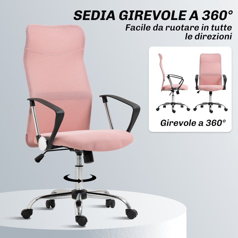 Sedia Ergonomica da Ufficio Girevole 63x65x109-119 cm con Schienale a Rete Rosa   