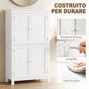 Mobile Bagno 60x30x110 cm con 4 Ante e Ripiani Regolabili in MDF Bianco      