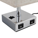 Lampada da Comodino Abat Jour con Paralume in Tessuto e 2 Porte USB E27 12x12x35 cm  Crema