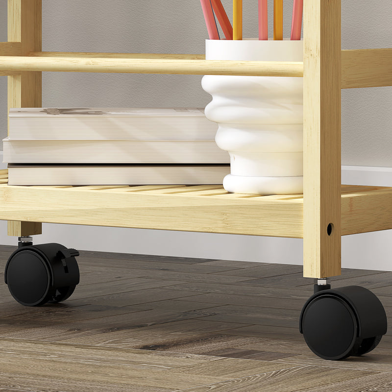 Scaffale Bagno a 3 Livelli 36x15x73 cm con Ruote in Legno di Bambù   