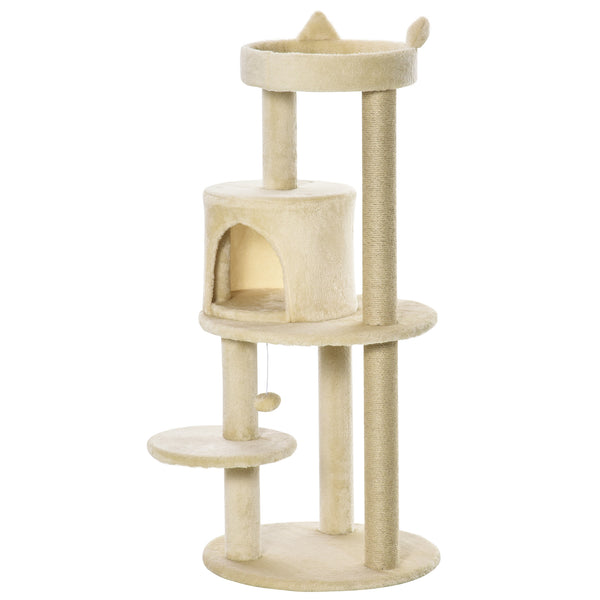 Albero Tiragraffi per Gatti con Cuccia e Piattaforma 104H cm Rivestimento in Sisal e Peluche Bianco Crema acquista