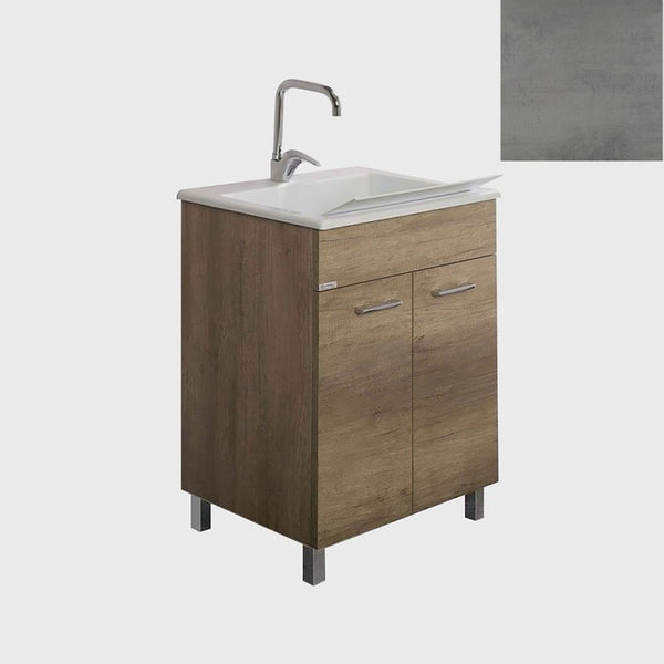acquista Mobile Lavatoio Vasca Zeus in MineralMarmo Apertura a 2 Ante 77,5x48x84 cm Grigio Cemento