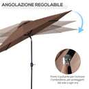 Ombrellone da Giardino 3x2.45 m Palo Ø38 mm in Acciaio Inclinabile Caffè 