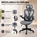 Sedia da Ufficio Ergonomica 71x66,5x114-126A cm con Braccioli Ribaltabili Poggiatesta e Appendiabiti in Poliestere Grigio Scuro      
