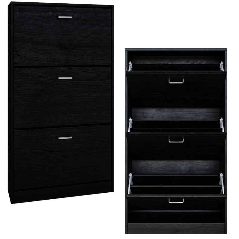 Scarpiera Salvaspazio 3 Ante a Ribalta 63x24x115 cm in Melaminico Venato a Rilievo Nero