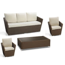 Set Salotto da Giardino 2 Poltrone Tavolino Divano 3 Posti in Polyrattan Adila Noce