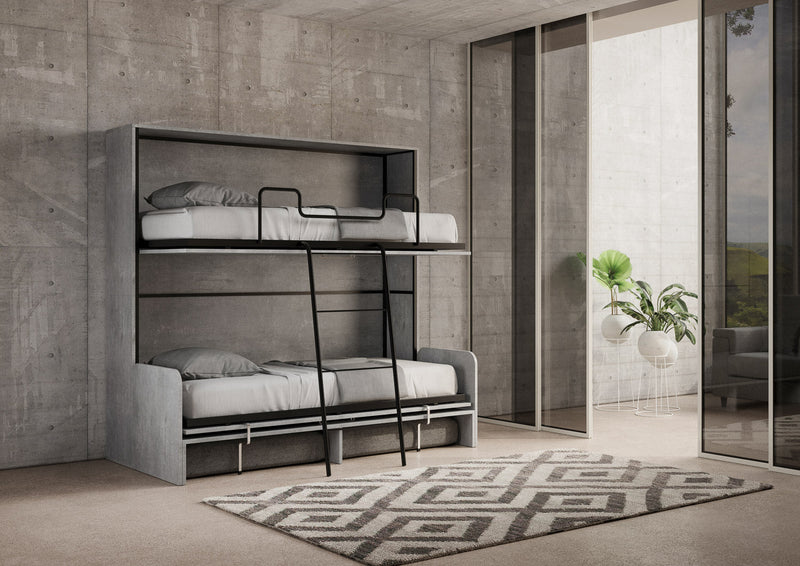 Letti Singoli a Scomparsa Salvaspazio con Sofà Kando H190,8 Cemento Grigio