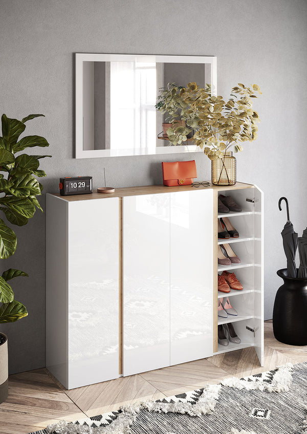 Mobile Multiuso 4 Ante con 10 Ripiani 140x35x111 cm Frame Bianco Lucido e Cadiz online