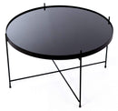 Tavolino da Salotto Ø70x40 cm in Metallo Top in Vetro Nero