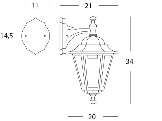 Lampada Applique in Basso Colore Nero per Esterno Linea Mini Esagonale Sovil