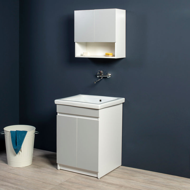 Mobile Lavatoio in Ceramica 2 Ante e Strofinatoio Integrato 60x50x86A cm Olmo Scuro