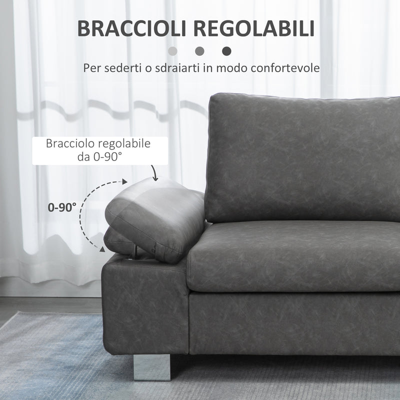 Divano 2 Posti 200x88x86 cm Seduta Imbottita e Braccioli Regolabili in Similpelle Grigio