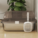 Lettiera per Gatti Extra Large 53x42x27 cm con Vassoio Paletta Bordi Alti Fino a 15 kg in Acciaio Inox Grigio Carbone      