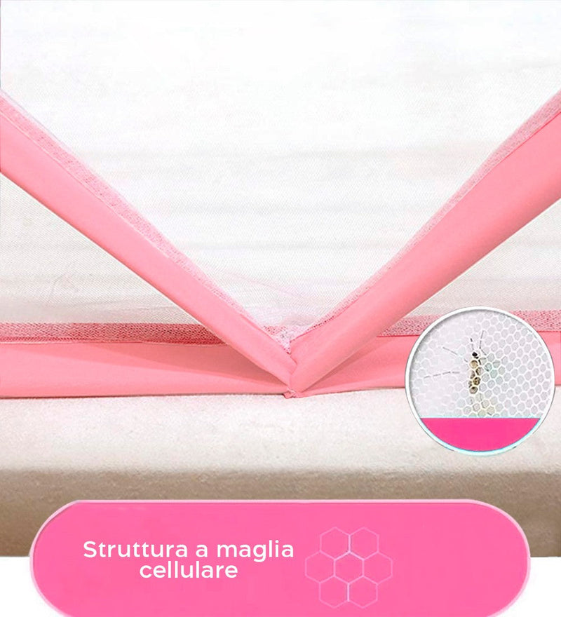 Zanzariera per Letto Pieghevole 190x135 cm Esagonale a Rete Nylon Rosa