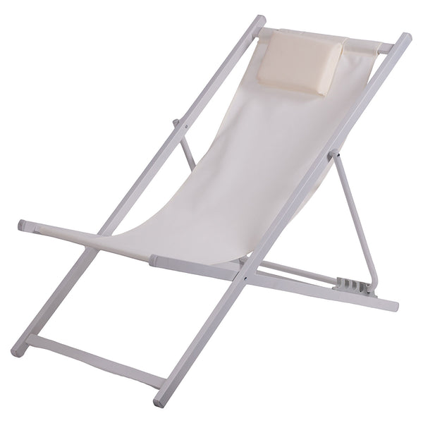 Sdraio Pieghevole Lido con Poggiatesta 94x60x92-81 cm in Poliestere e PVC Avorio sconto