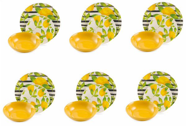 online Service de Table 18 Pièces en Porcelaine et Grès Soriani Jaune Sorrento