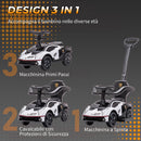 Macchinina per Bambini 2 in 1 con Maniglione e Barriera di Sicurezza 86,5x40x89,5 cm in PP e Metallo Bianco e Nero      