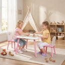 Set Tavolo e 2 Sedie per Bambini 3-6 Anni in Legno con Angoli Arrotondati Rosa      