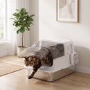 Lettiera Gatti Chiusa XL 3 in 1 90 L 70x50x46 cm con Coperchio Rimovibile e Paletta in Acciaio Inox e ABS Bianco      