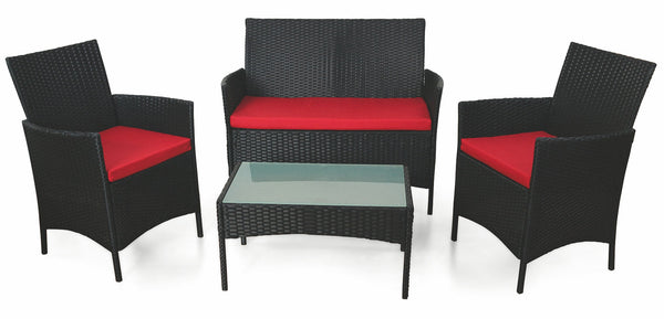 prezzo Ensemble de jardin canapé 2 fauteuils et table basse en polyrotin Soriani noir et rouge