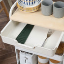 Carrello da Cucina Multiuso con Ruote Girevoli 2 Cesti Cassetto e Piano in Legno Bianco      