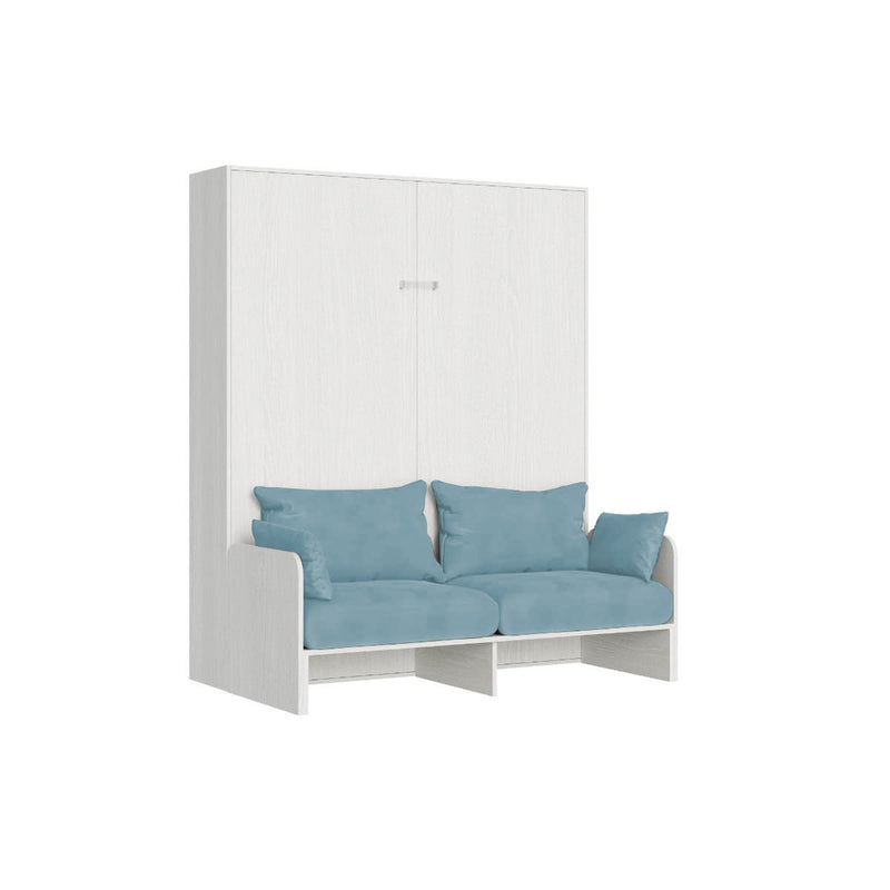 Letto Matrimoniale A Scomparsa 160 Kentaro Con Divano Bianco Frassino e Azzurro      