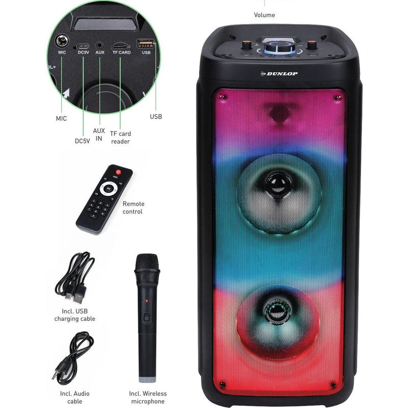 Altoparlante per Feste Dunlop Cassa Wireless Set Karaoke con Microfono e Luce 